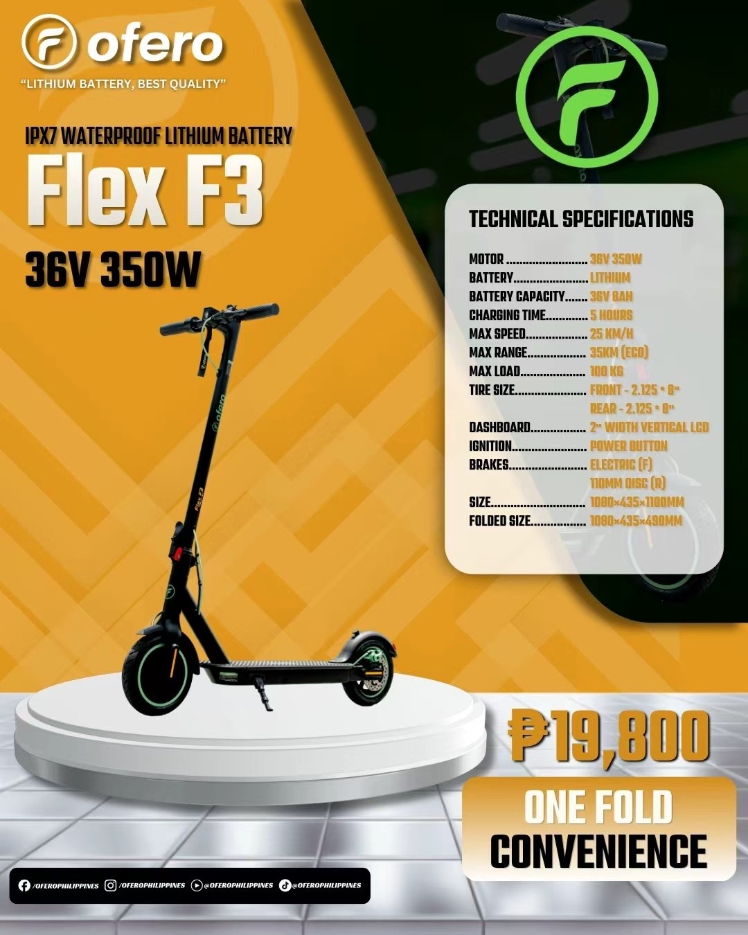 Ofero Flex F3 Philippines electric bikes sales flyer with price, specs, battery and range details
