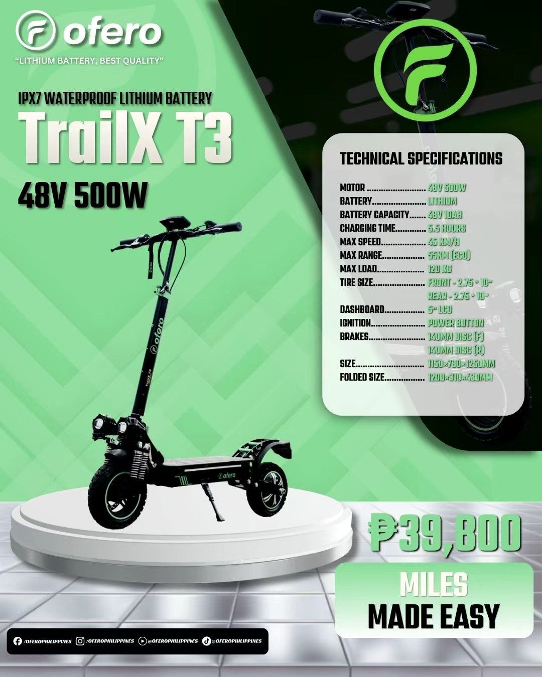Ofero TrailX T3 Philippines electric bikes sales flyer with price, specs, battery and range details