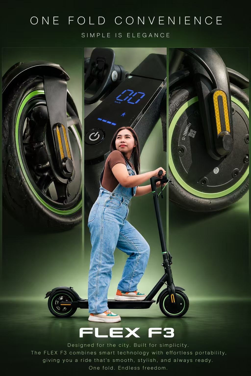 Ofero Flex F3 one fold convenience official poster for compact electric scooter buyers